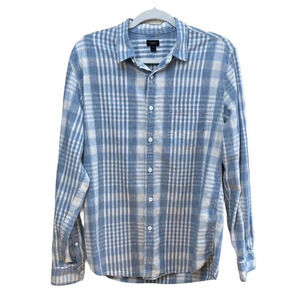 J.CREW Men's Medium Blue Plaid Button Front Shirt
